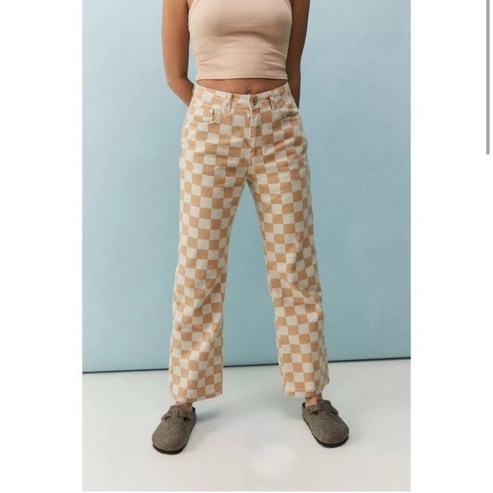 The Ragged Priest x‎ Urban Outfitters Exclusive Tan Checkerboard Dad Jeans 26